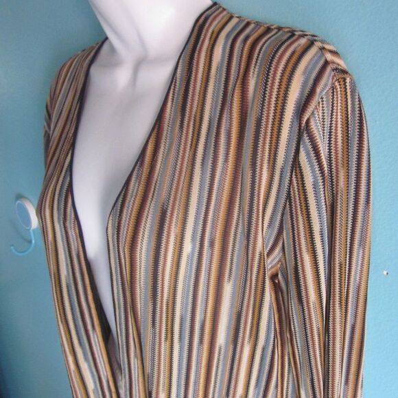 Zanella Italian Made Striped Knit Open Front Cropped Cardigan Sweater Size XL - Picture 1 of 12